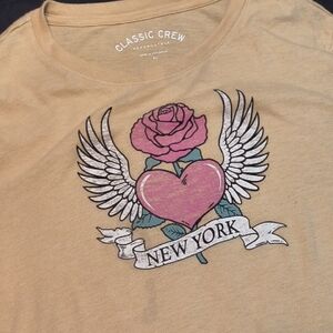Aeropostale Beige Tee with Pink Heart and Rose